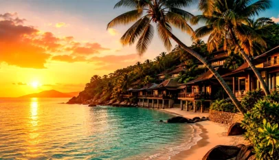 Malaysian beach resort at golden hour