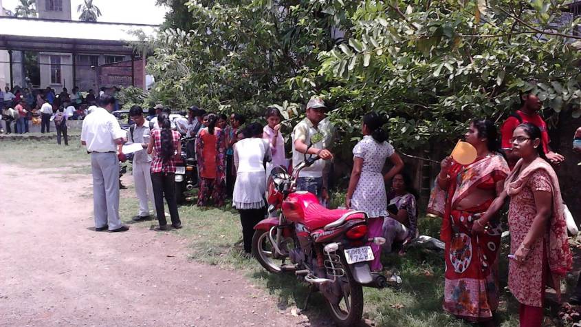 Students and guardians outside an engineering entrance exam centre in Howrah